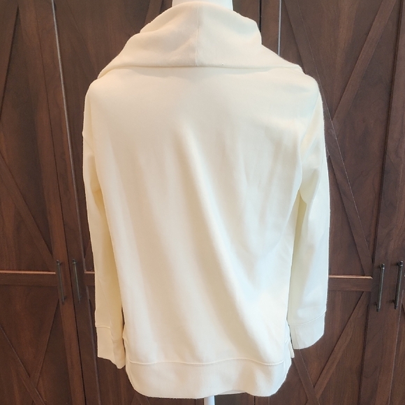 T By Talbots Cream White Quarter Zip Shawl Collar Sweatshirt Small Petite - Picture 6 of 6